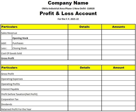 Profit and Loss Statement Format Download In Excel