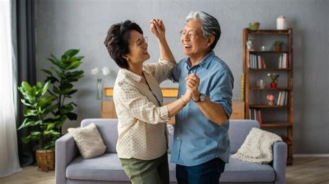 Una Pareja De Ancianos Asi Ticos Bailando Juntos Mientras Escuchan