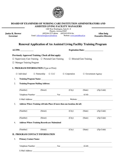 Fillable Online Renewal Application Of An Assisted Living Facility