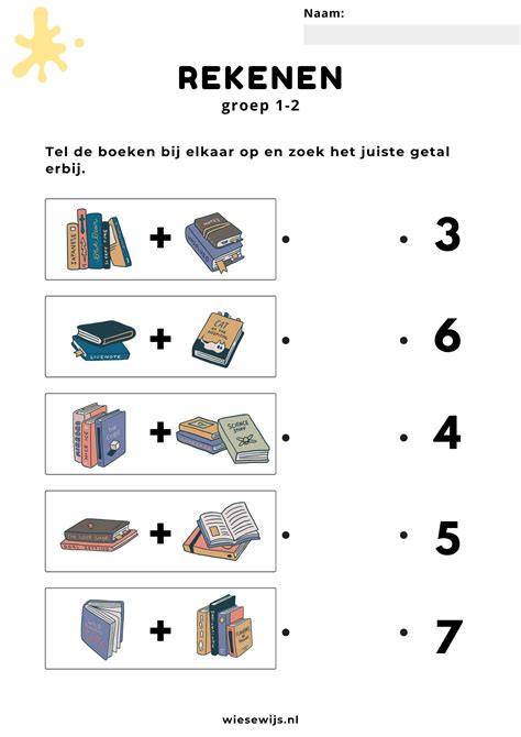 Werkblad Rekenen Groep Plaatjes Optellen Thema Boeken Wiesewijs