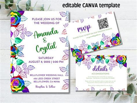 Same Sex Wedding Invitation Card Editable Gay Wedding And Lesbian Wedding Invitation Rainbow