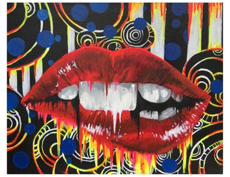 Psychedelic Neon Lips Print Trippy Wall Art Psychedelic