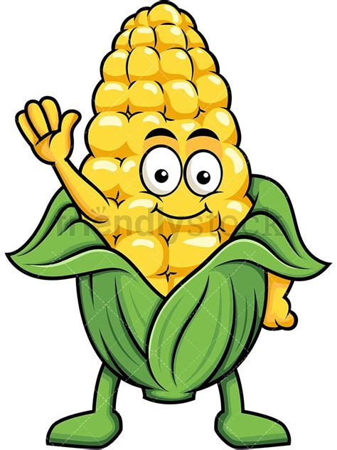 Cute Corn Mascot Waving: Royalty-free stock vector illustration of a ...