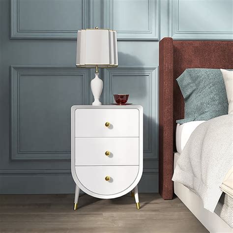 Modern White Nightstand Compact End Table For Bedroom Side Table With