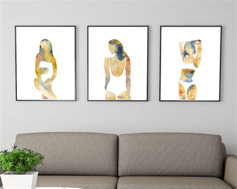 Minimalist Nude Watercolor Woman Wall Print Printable Boho Feminine Art