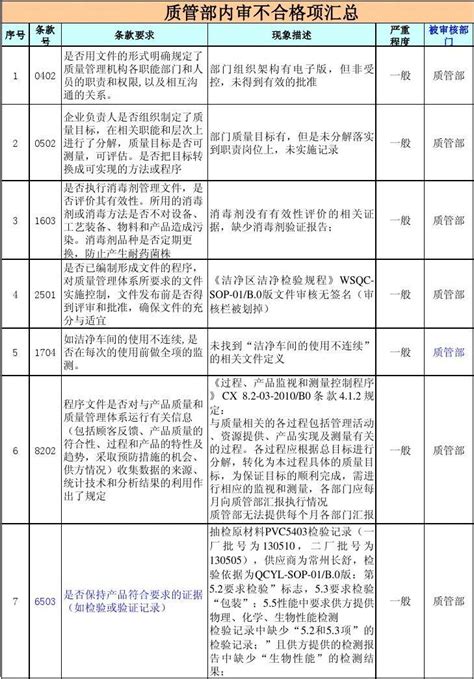 质管部 内审不合格项word文档在线阅读与下载免费文档