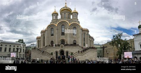 People Gather Outside The Temple Of The Resurrection Of Christ And The