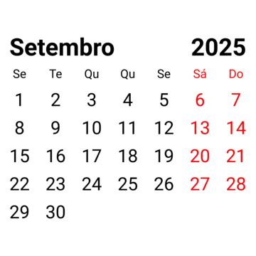 Calendario Portugués Mensual Septiembre 2025 Vector PNG dibujos