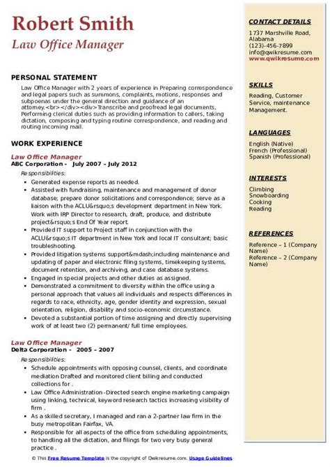 10 Law Office Manager Resume Samples And Templates For 2025