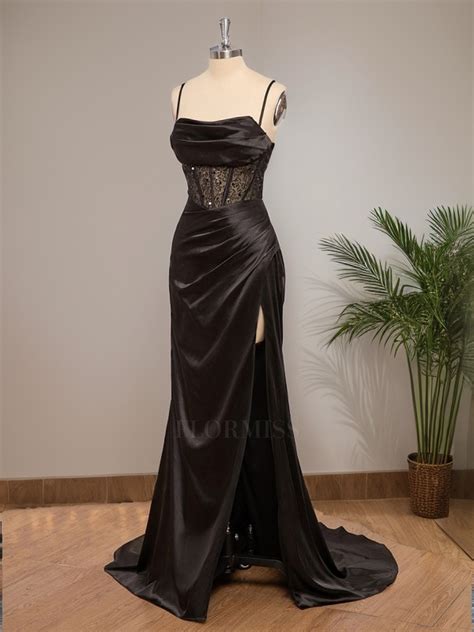 Sheath Silk Like Satin Spaghetti Straps Pleated Sweep Train Corset