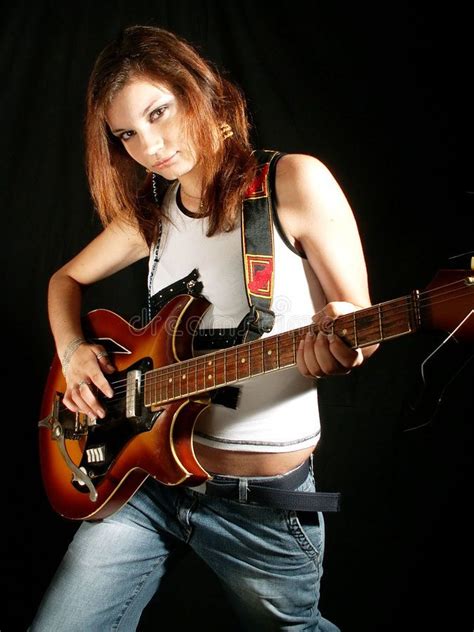 Girl With Guitar Pretty Teenage Girl Playing Rockn Roll On Electric