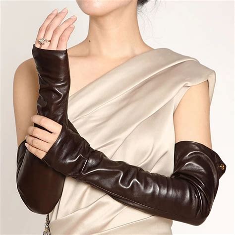 Aliexpress Buy Genuine Leather Fingerless Gloves 49cm Long Real