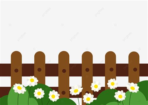 Fence Garden Border With White Flower And Green Grass Illustration, Fence, Garden, Border PNG ...