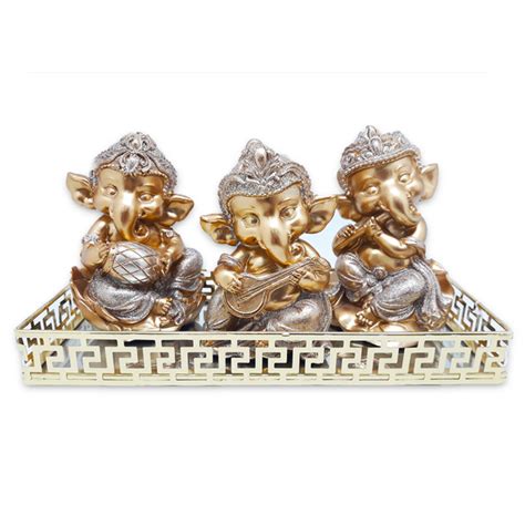 Trio Ganesha Da Prosperidade Ganesha Músico Gold Bandeja Leroy Merlin