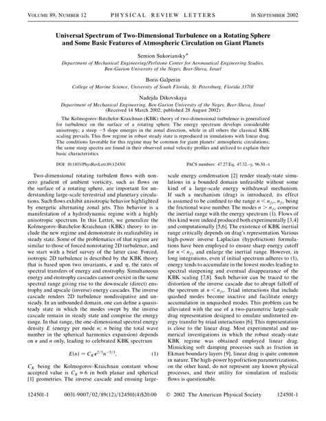 PDF Universal Spectrum Of Two Dimensional Turbulence On A Rotating