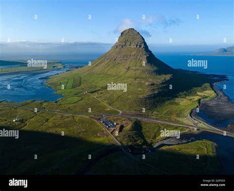 Beautiful Aerial View Of The Kirkjufell High Mountain In Iceland On