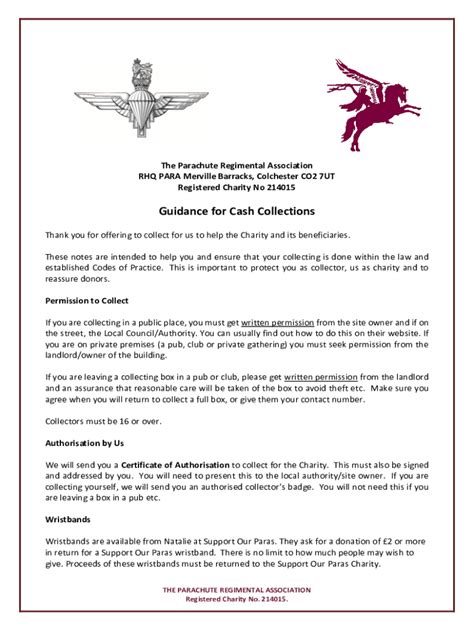 Fillable Online Support Our Paras The Parachute Regiment Charity