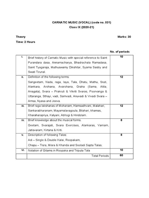 Carnatic Music Vocal Sec 2020-21 | PDF | Classical And Art Music Traditions