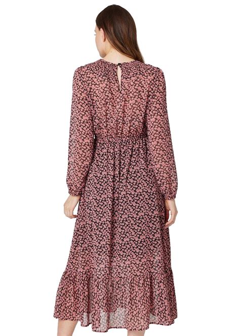 Izabel London Pink Ditsy Floral Frill Midi Tea Dress Matalan