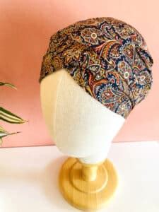 Bandeau Chimio Cachemire Bleu Atelier Foudre Turbans