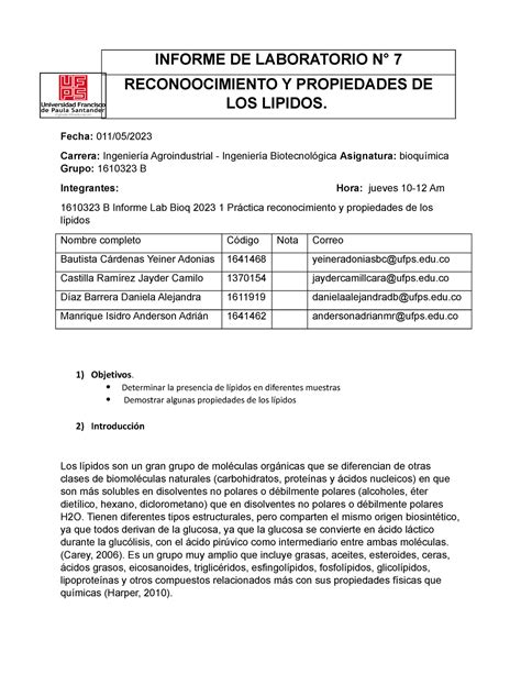 1610323 B Informe Lab Bioq 2023 1 Práctica 7 reconocimiento y