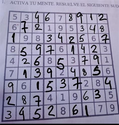 1 ACTIVA TU MENTE RESUELVE EL SIGUIENTE SUDOKU 5 3 6 877 4 918 6 7