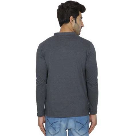 Plain Dark Grey Cotton Henley Neck Full Sleeve T Shirt At Rs 400 In