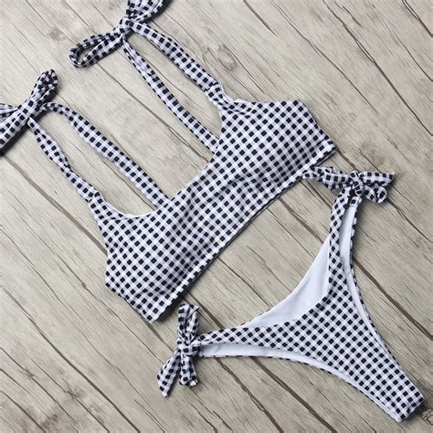 Swimsuit Women Sexy Push Up Bikini Striped Bikini Set Bandage