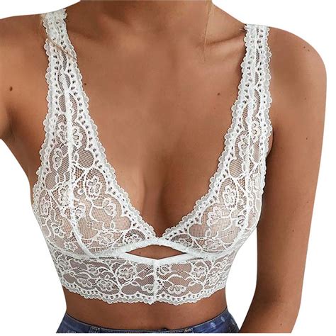 Sexy White Halter Camisole Deep V Three Point Bra Top Lace Lingerie N