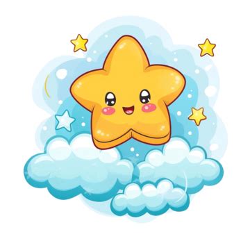 Estrela Bonito Dos Desenhos Animados Flutuando Nas Nuvens PNG Desenho