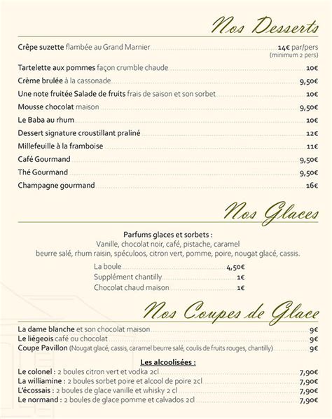 Carte Et Menu Le Pavillon Restaurant Roost Warendin