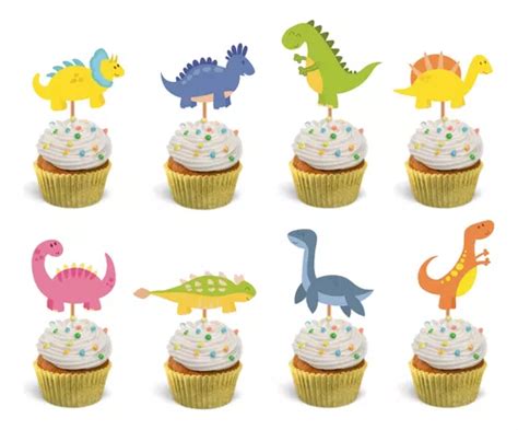 28 Pzas Mini Cake Topper Fiesta Infantil Dinosaurios Meses sin interés