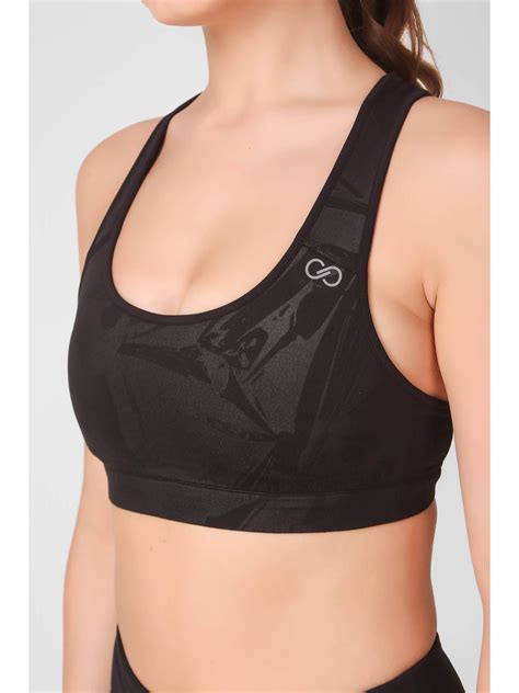 Black Abstract Embossed Sports Bra Creez Creez