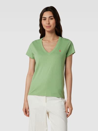 Polo Ralph Lauren T Shirt Van Katoen Met V Hals In Kaki Online Kopen Pandc