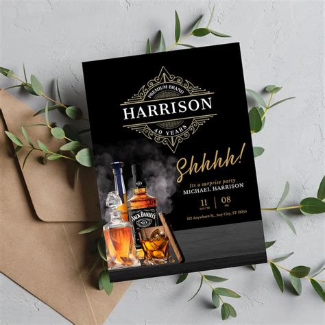 Whiskey And Cigar Birthday Invitation Editable Any Age Etsy