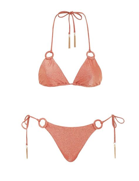 Zimmermann Bikinis Devi Lurex Ring Tie Bikini Coral Women Zechary