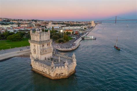 Sunset View of Torre De Belem in Lisbon, Portugal Stock Image - Image ...