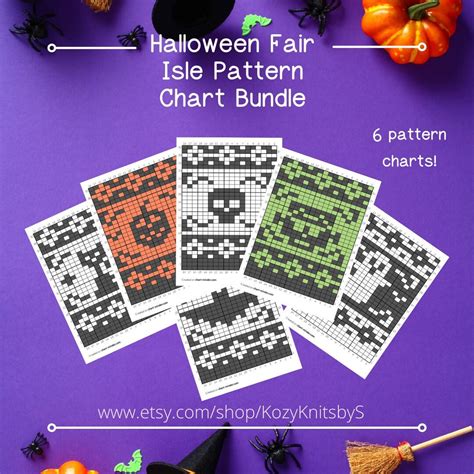 Halloween Fair Isle Pattern Charts For Knitting Crochet 6 Pattern