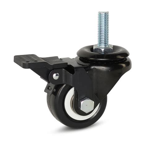 Roulette pivotante en PU noir freinée avec filetage 50mm 60kg