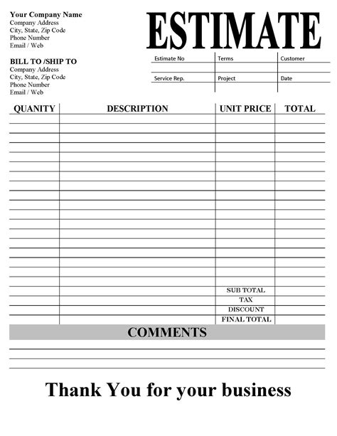 Estimate Invoice Template Printable Editable Invoice Receipt