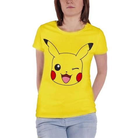 Pokemon T Shirt Winking Pikachu Nouveau Officiel Femme Skinny Fit Jaune