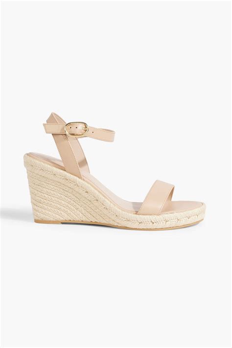 Stuart Weitzman Teddi Leather Espadrille Wedge Sandals In Beige Modesens