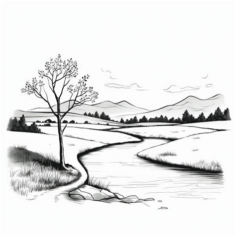 Premium Photo Charming Black And White Landscape Drawing With