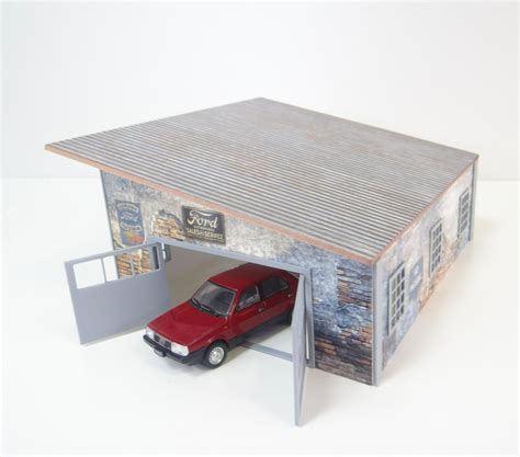 Scale 1:43 Diorama Car Garages With Sheet ''metal' Roof PVC Diorama Model Kit Miniature Garage ...