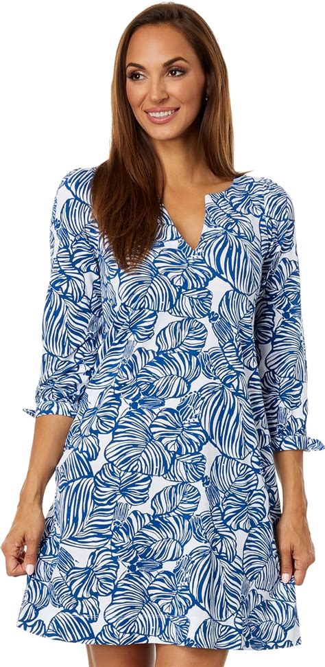 Lilly Pulitzer Cath 3 4 Sleeve Dress Aegean Navy Beach Path XS At