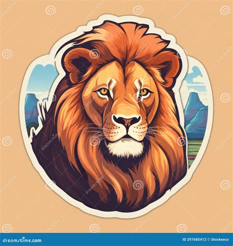 Realistic Lion Sticker With Vibrant Colors And Flat Design Stock