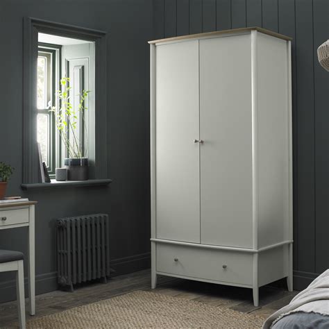 Whitby Scandi Oak And Soft Grey Wardrobe Size Double Bentley Designs