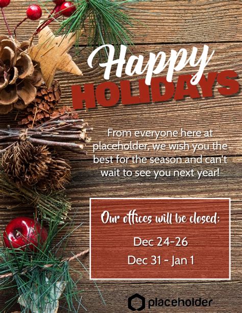 Copy Of Happy Holidays Office Closure Pine Cones Postermywall