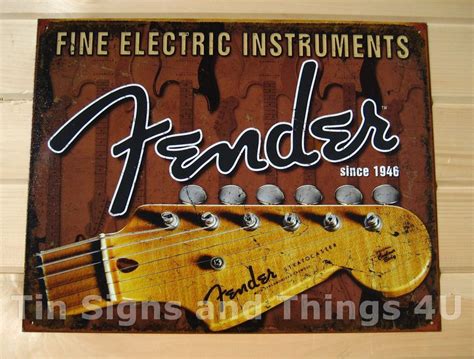 Fender Headstock Tin Sign Guitar Poster Vtg Metal Wall Decor