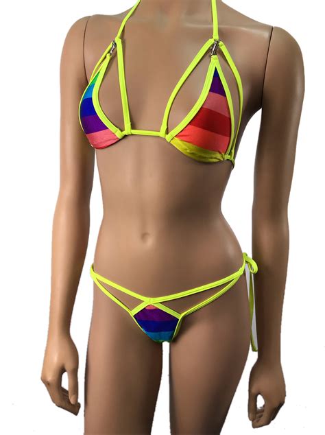 Rainbow Bikini G String Thong Tie Side Bottom V String Panty Etsy